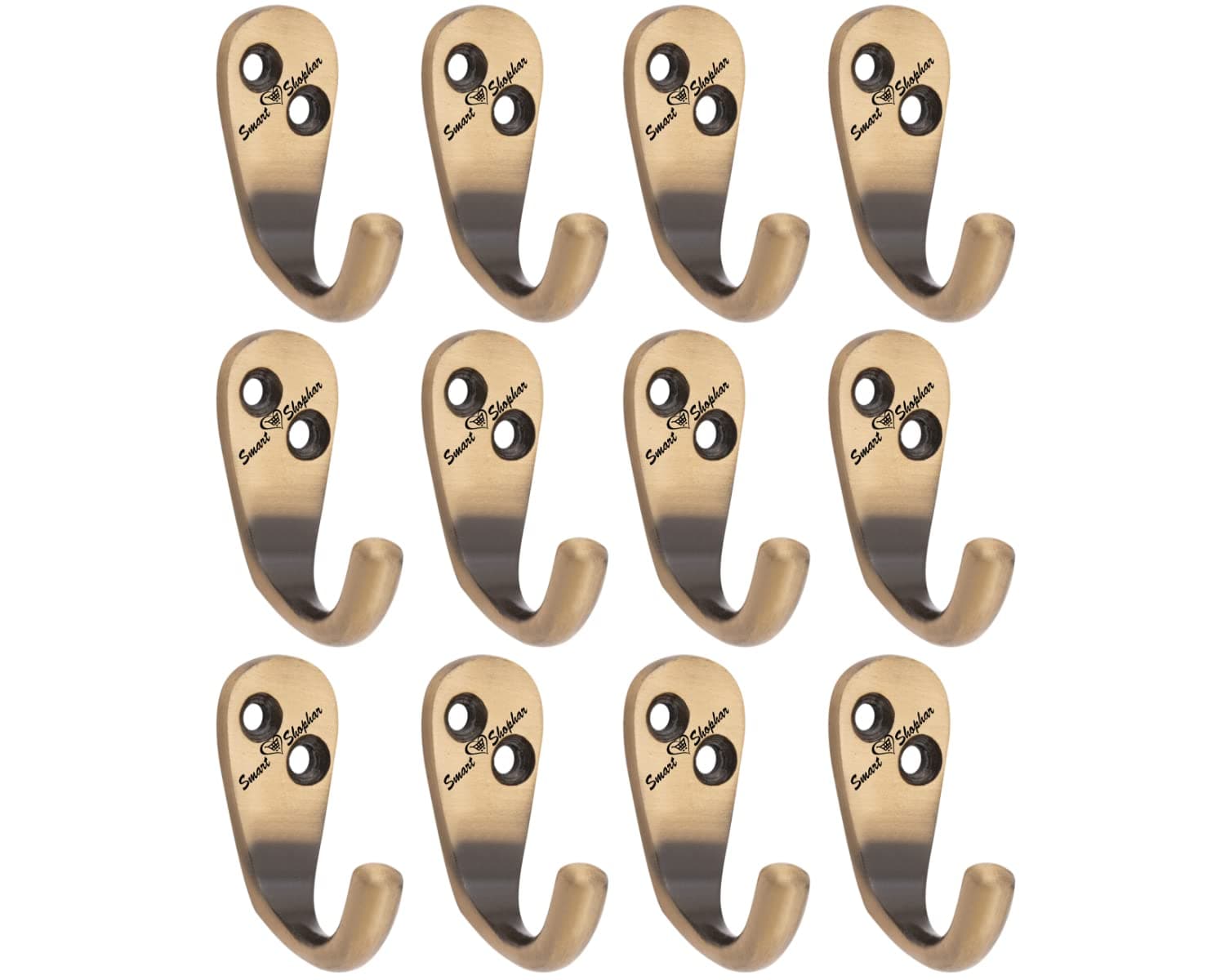 SMART SHOPHAR Aluminium Alloys Single Jack(J) Wall Hook 1 Leg Antique, Pack of 12 / Heavy Duty J Hook for Hanging Keys, Cup, Coat, Hat, Kitchens Towel, Bathroom, Office/Screws with Plastic Plugs