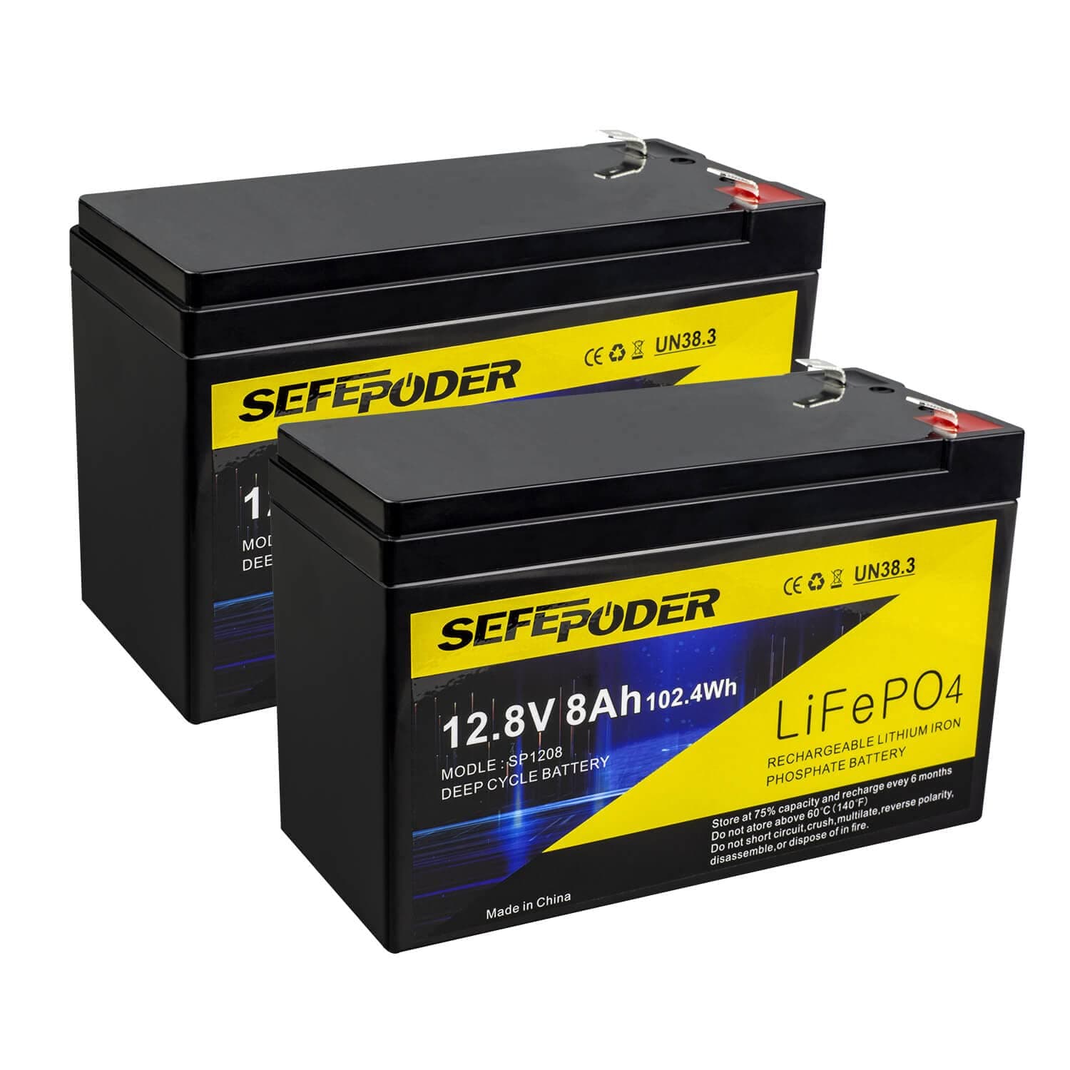 12V 8Ah Lifepo4 Lithium Deep Cycle Battery 2 Pack, 2000+ Cycle Rechargeable Battery for Small Solar, Power Wheels, Lighting, Fish Finder, Off-Grid Applications with Built-in 10A BMS