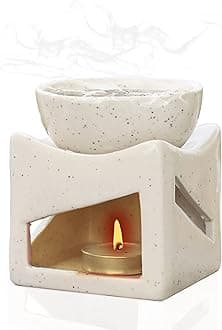 Pure Source India Ceramic Clay Candle Operated Aroma Burner Oil Diffuser, Extra Large Bowl, with 1 Tealight, 4 Inch, (White Dotted)