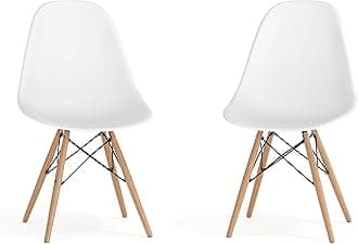 Flash Furniture Elon Series Plastic Modern Dining Chairs with Wooden Legs, Mid-Century Side Chairs for Dining Rooms and Offices, Set of 2, White