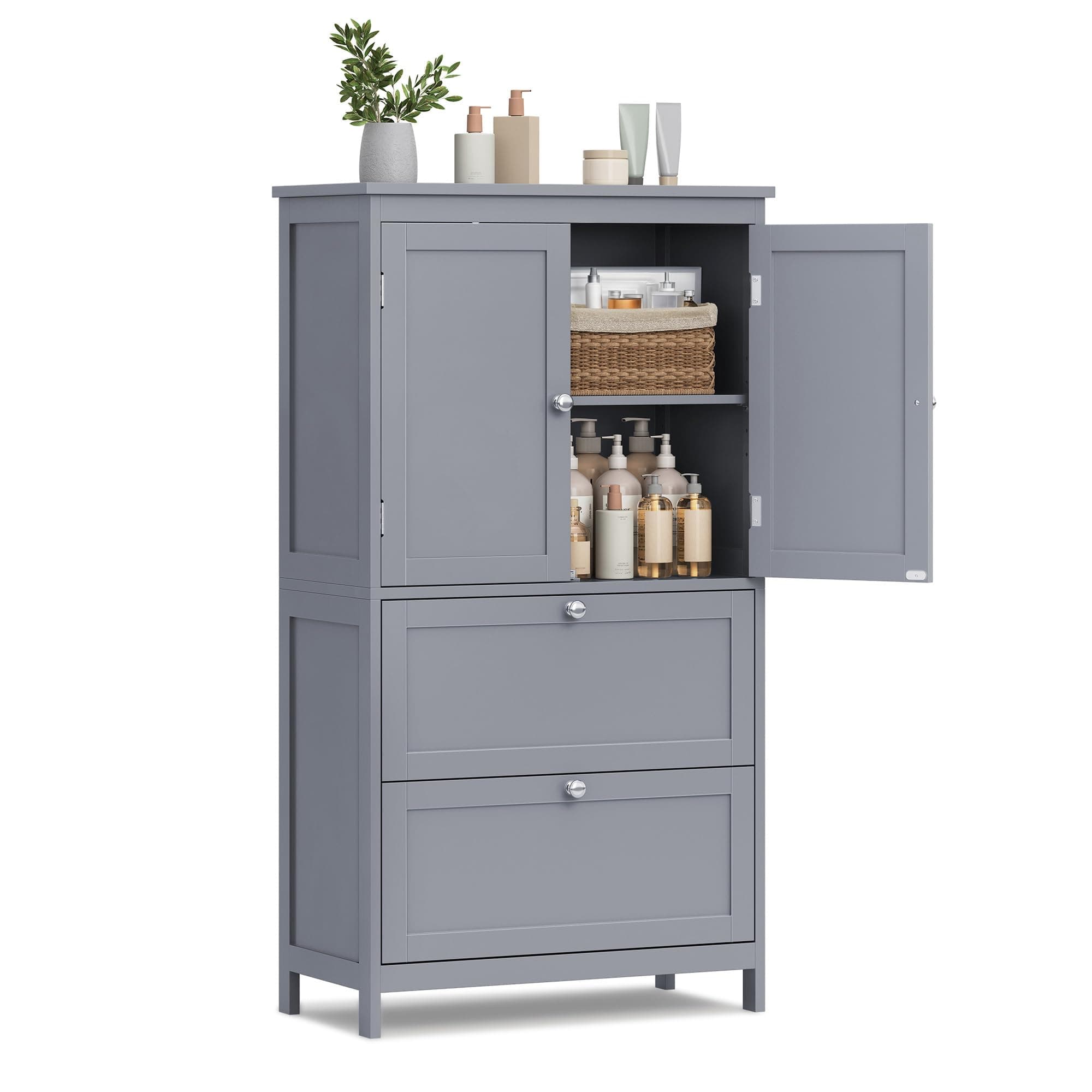 VASAGLE Floor Storage Cabinet, Freestanding Storage Unit with 2 Drawers and 2 Doors, Adjustable Shelf, 11.8 x 23.6 x 43.3 Inches, for Entryway, Bathroom, Dove Gray UBBC551G02V2