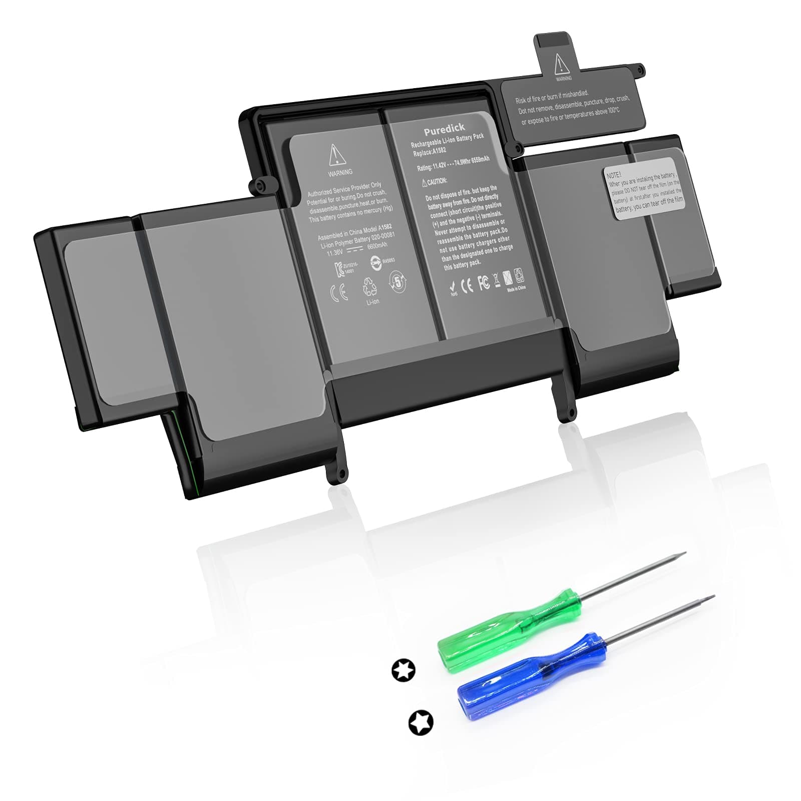 Puredick A1582 A1502 Battery, Replacement Battery A1502 for MacBook Pro 13 inch Retina [ Early 2015, Mid 2014, Late 2013 ] A1493 - High-Performance and Longevity [11.36V 74.9Wh 18Months Warranty]