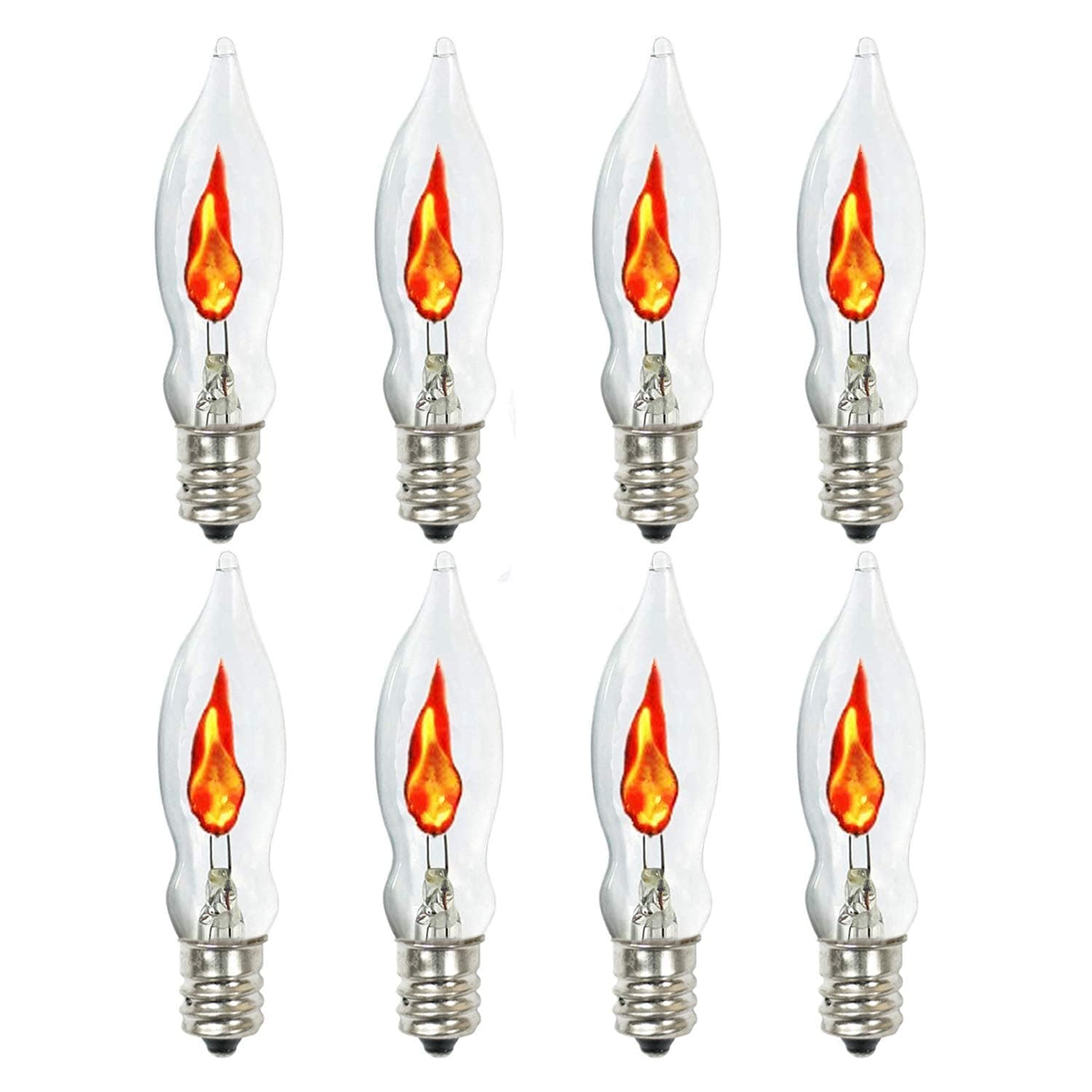 Flicker Flame Light Bulb,1 Watt, 130 Volt,Crystal Clear Flame Tip Candelabra Replacement Bulbs for Electric Window Candle Lamps,8-Pack