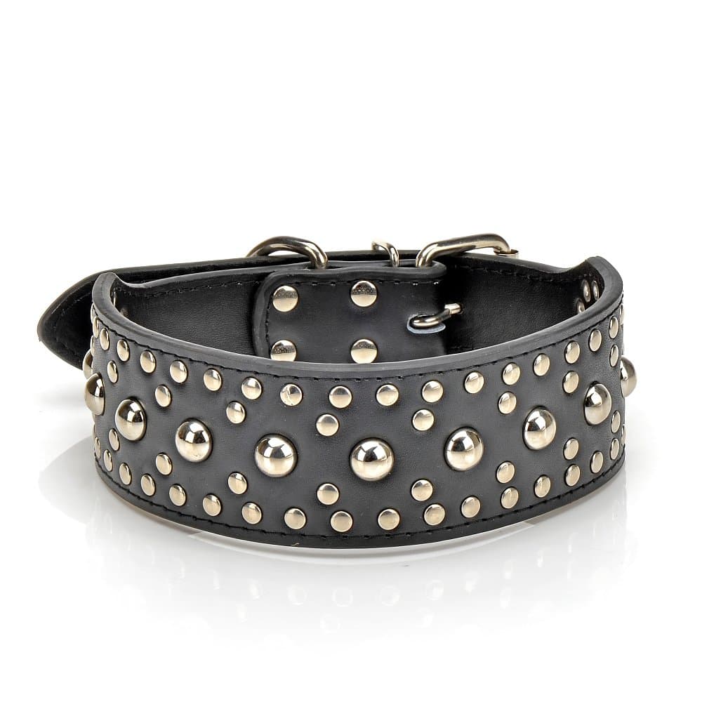 Pet Kingdom 18-24'' Leather Studded Large Dog Collar 4 Colors 3 Size Pet Collar (Black, Medium)