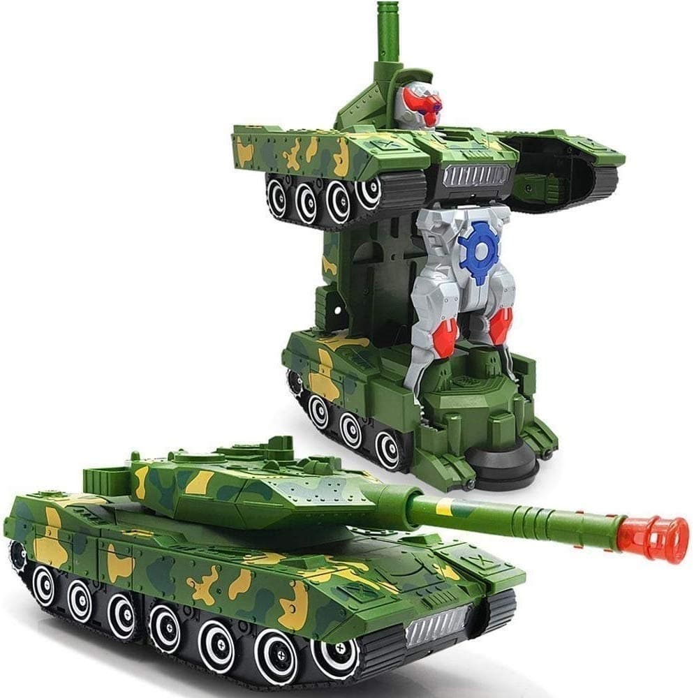 TEC TAVAKKAL Deformation Combat Tank Transform Robot Toy with Light & Music Automatic Transforming Robot Tank Toy for Kids with Bump Function