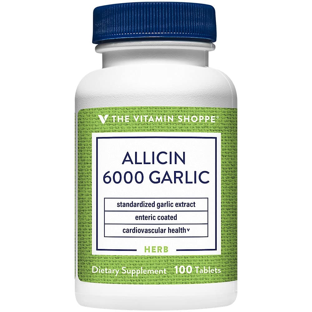 The Vitamin Shoppe Garlic Extract 6000mcg Allicin - Heart & Cholesterol Support | Odorless 650mg | 100 Tablets | Cardiovascular