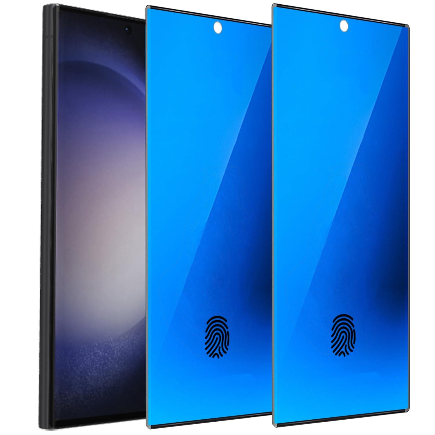 2 Pack Anti-Blue Privacy Tempered Glass for Samsung Galaxy S24 Ultra Mirror Anti-Spy Screen Protector Film Electroplated Blue Support Finger Unlock 6.8 inch