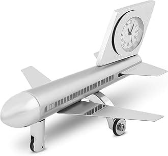 Aeroplane Miniature Desk Clock|Stylish and Elegant Timepiece for Office Table Decoration|Metal Paper Weights with Sleek Chrome Finish|Ideal Gift for Aviation Enthusiasts, Analog, 3.81 cm