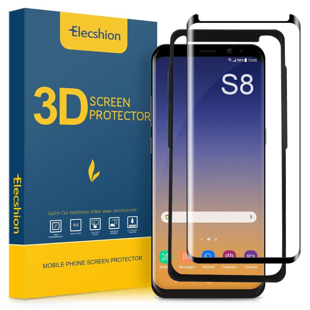 Elecshion Galaxy S8 Screen Protector Tempered Glass, 3D Curved Tempered Glass Dot Matrix Screen Protector for Samsung S8 with Easy Installation Tray (Case Friendly)