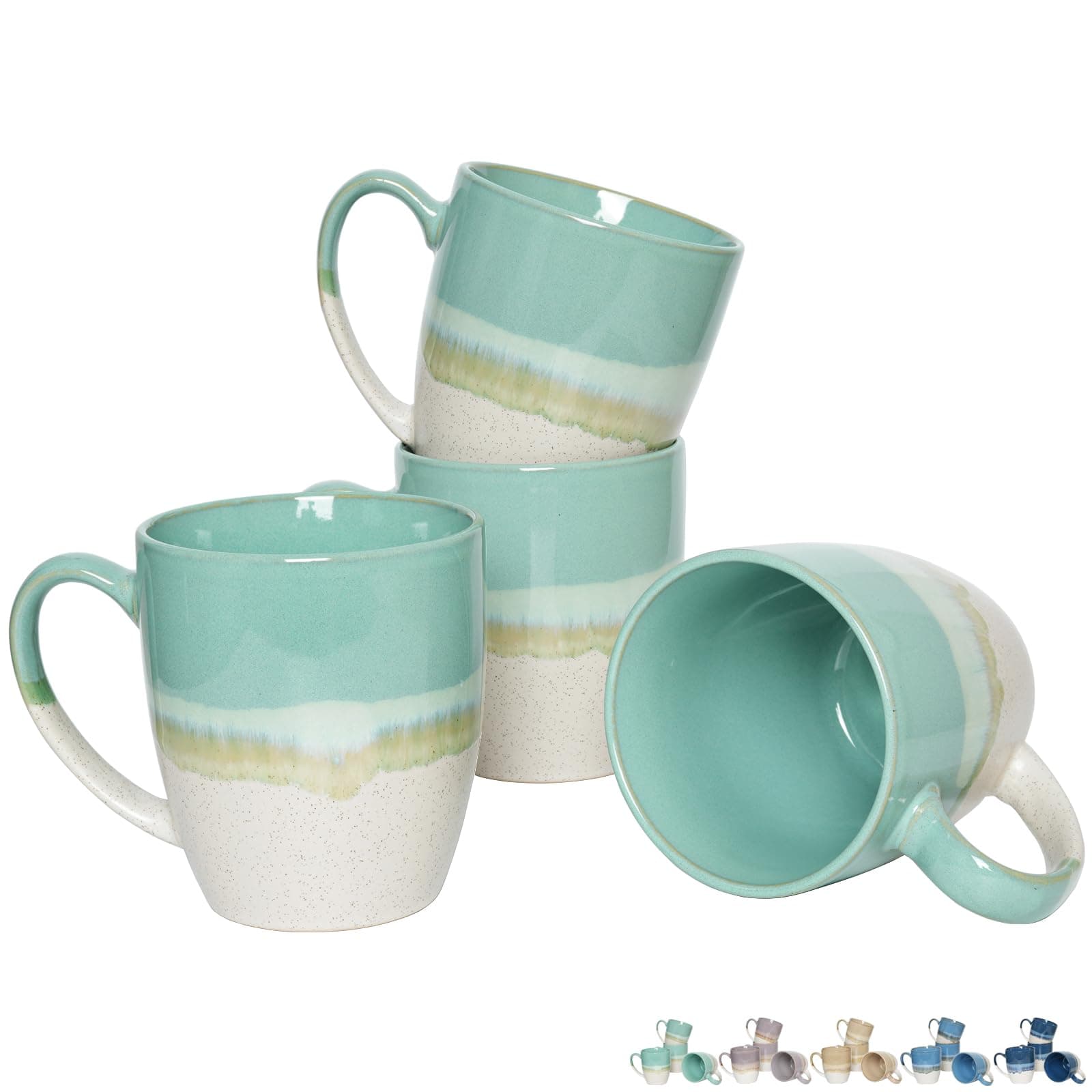Bosmarlin Ceramic Coffee Mug Set of 4, 16 Oz, 5 Colors to Choose, Tea Cups, Dishwasher and Microwave Safe, Reactive Glaze (Mint Green)