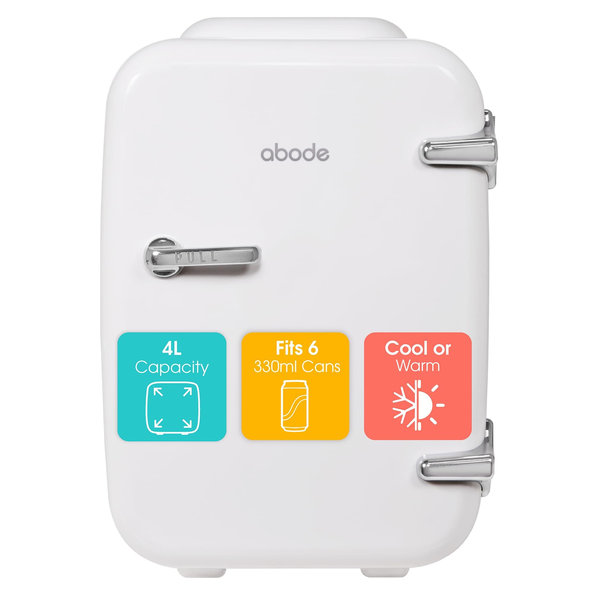 Abode White Mini Fridge A4CLR201W 4L/6 Can Portable Thermoelectric Mini Cooler & Warmer for Drinks, Cosmetics/Makeup/Skincare, AC/DC Power, Retro Style, For Bedroom, Home, Caravan, Car