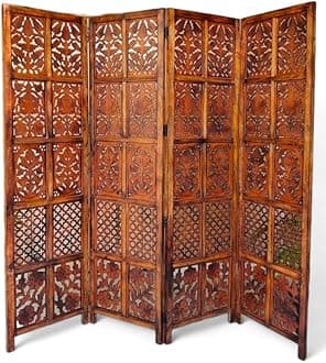 Ace Wood Crafts Wooden Partition Screen, Carved Design, 4 Panels