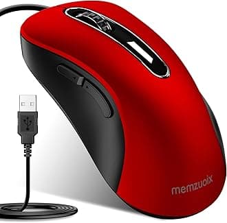 Wired Mouse, USB Computer Mouse 1400 DPI Mobile Optical Mouse Ergonomic Design Computer Mice with 5FT Cord for Laptop, PC, Desktop, MacBook, 5 Buttons (Pomegranate Red)