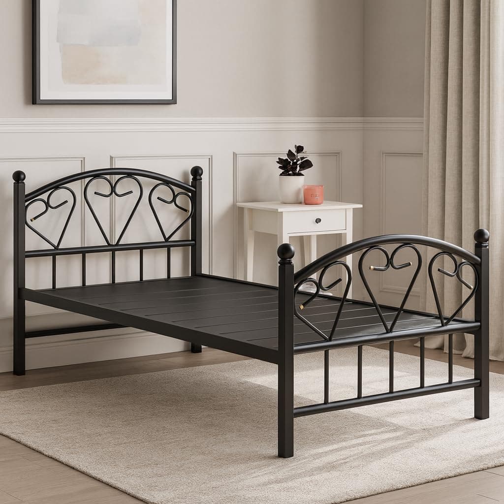 Karnak Steel Single Bed | Heavy Duty Metal Bed Frame | Durable & Stylish Easy to Move Bedframe | Space-Saving Frame | Design Bedding for Home Living Guest Room Furniture