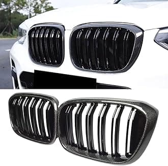 MAXDOM Replacement Front Upper Grill Fit for BMW (2018-2021) X3 G01 (2019-2021) X4 G02 – Gloss Black Carbon Fiber Grille