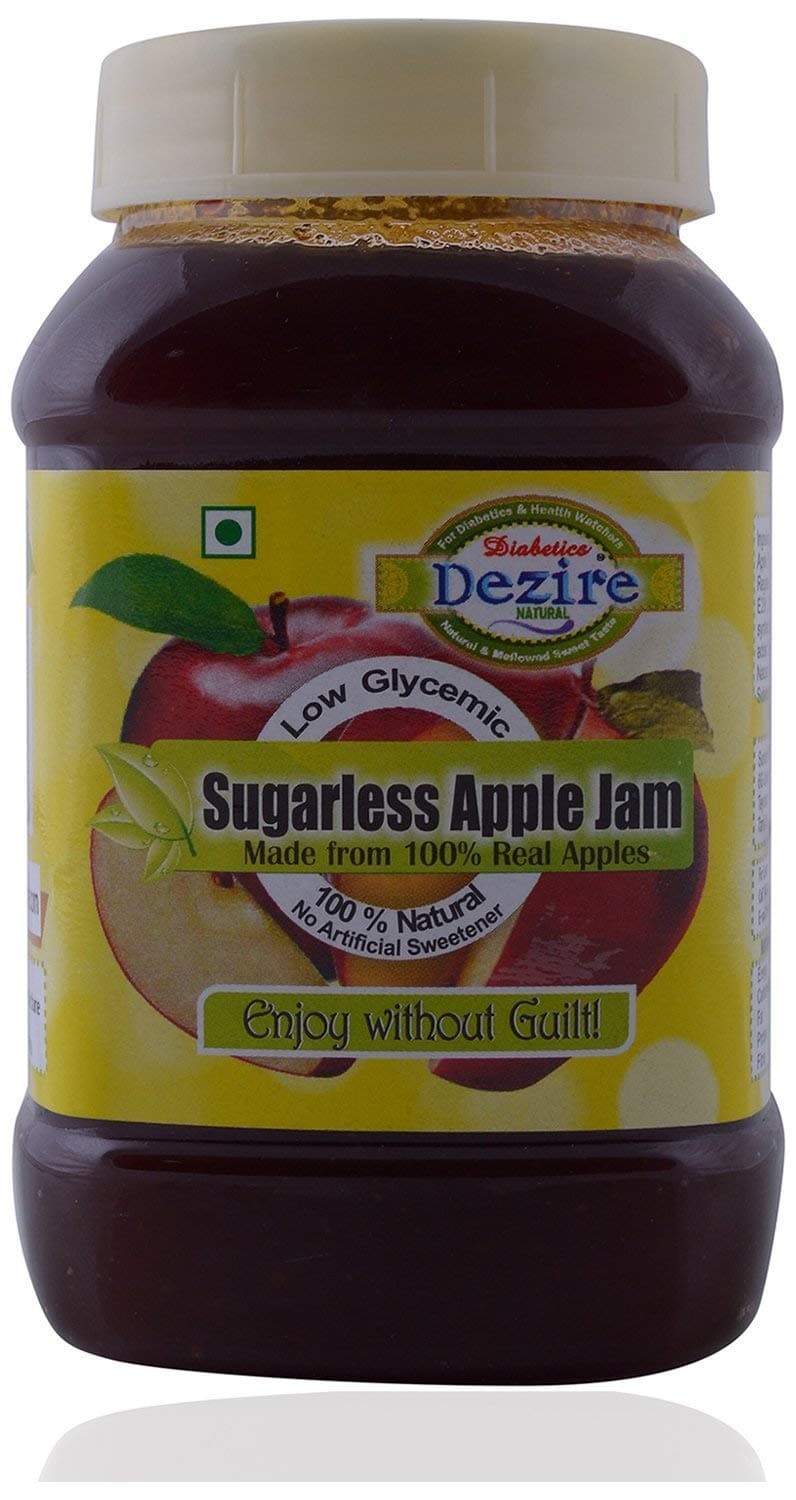 - Dezire Natural Sugar-Free Apple Jam | Made with Low GI Sweetener | Diabetic-Friendly Fruit Jam | No Added Sugar | 350g