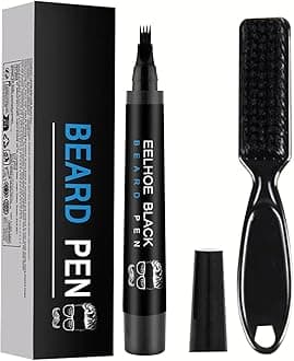 Waterproof Beard Filler Kit for Men - Pencil, Pen, Darkener Marker with Natural Finish for Beard, Moustache & Eyebrows - Bristle Brush Included