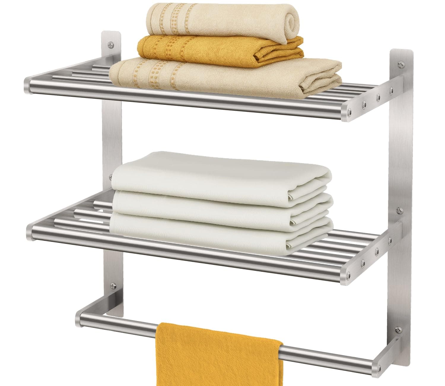 Towel Shelf for Bathroom Wall Mounted, 3-Tier Hotel Style Towel Rack with Towel Bars, Brushed Nickel Towel Racks for Bathroom Lavatory, 16 Inch