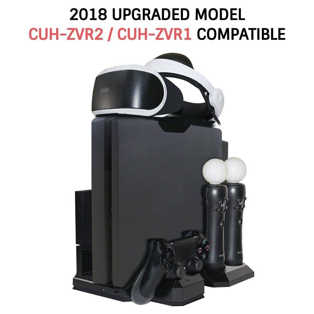 ADZ PSVR Charging Stand, PlayStation PS VR Storage Headset Holder, Charge 2 PS Move and 1 PS4 Controller Charger Docking Station, Compatible with PS4 Pro/Slim / PS4 Vertical Stand Cooling Fan