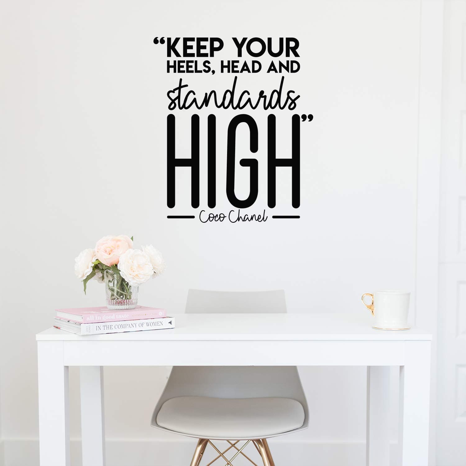 Vinyl Wall Art Decal - Keep Your Heels, Head And Standards High - 26" x 22" - Trendy Chic Inspirational Quote Sticker For Women Home Bedroom Closet Girls Room Living Room Office Feminine Decor (Black)