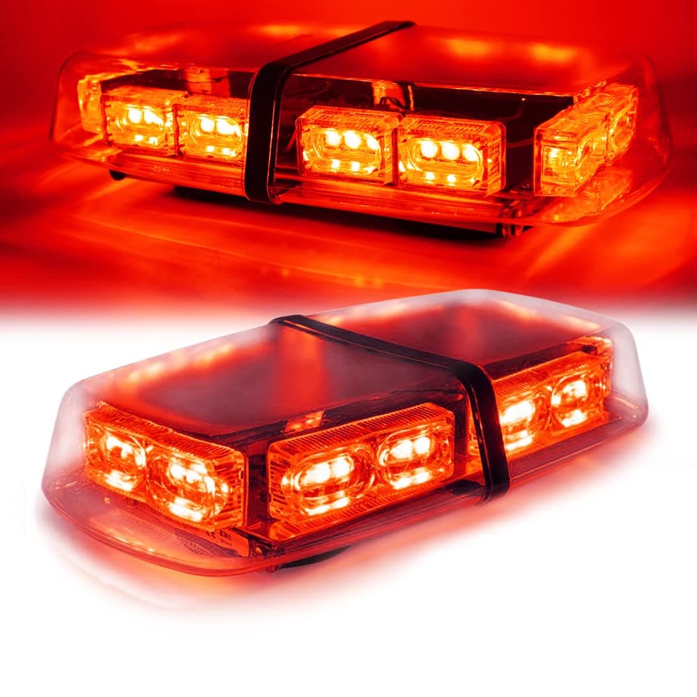12" Wireless Battery Roof Top 36 LED Mini Strobe Light bar High Visibility Emergency Safety Warning w/Magnetic Base Rechargeable Plug for Beacon Snow Plow Trucks Construction Vehicles Red