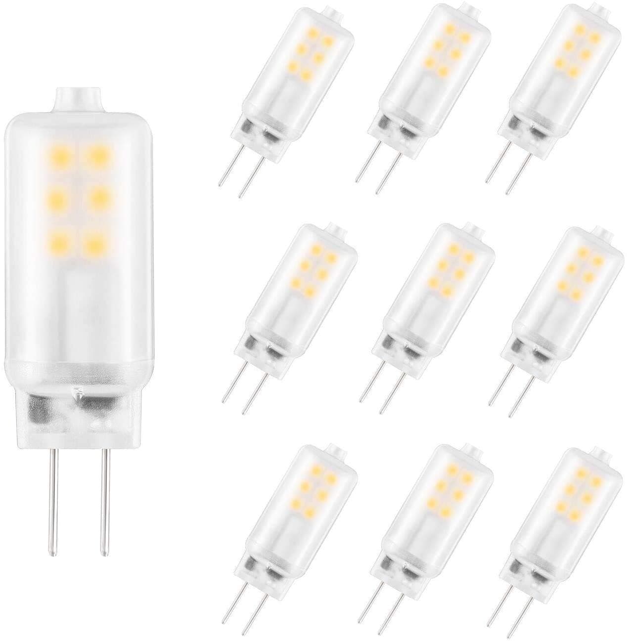 GHiycotdl G4 Led Light Bulbs 12V AC DC 2W 20W Halogens Equivalent Warm White 2700k G4 Bi Pin Base Bulb No-Flicker Frosted Cover Beam Angle 360° 10 - Pack lsmaa