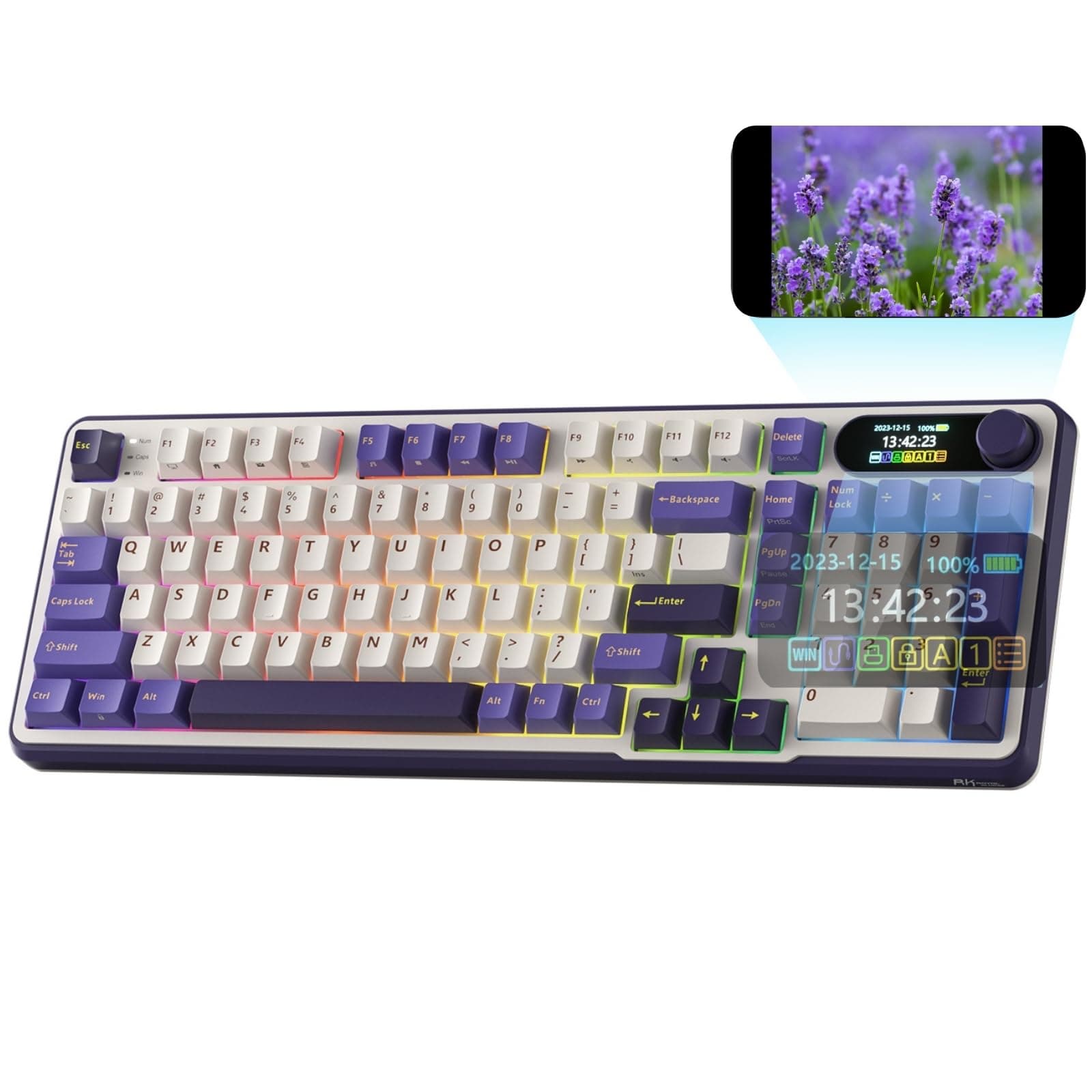 S98 Mechanical Keyboard w/Smart Display & Knob, Top Mount 96% Wireless Mechanical Keyboard BT/2.4G/USB-C, Hot Swappable, Software Support, Massive Battery, 98 Keys