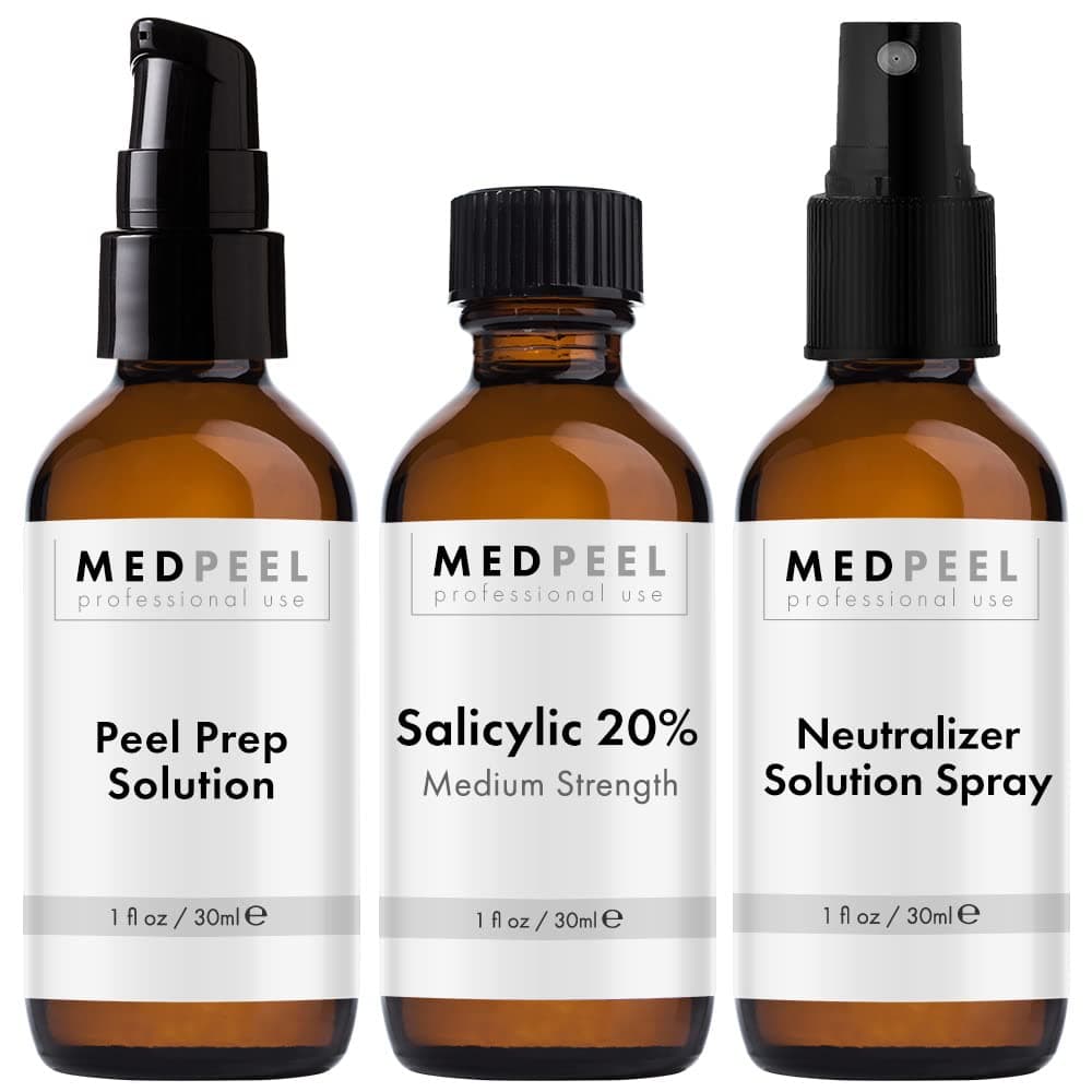 MedPeel Salicylic Acid 20% Essential Peel Kit, Includes Peel, Prep, Neutralizer, Medium Strength Professional Grade Chemical Face Peel for all Skin Tones, 1oz/30ml (Kit of 3)