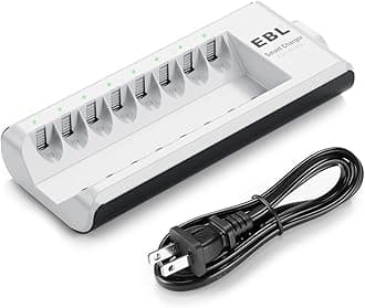 EBL AA AAA Battery Charger, 8-Bay Individual Charger for NiMH NiCD Rechargeable Batteries with AC Plug Fast Charging