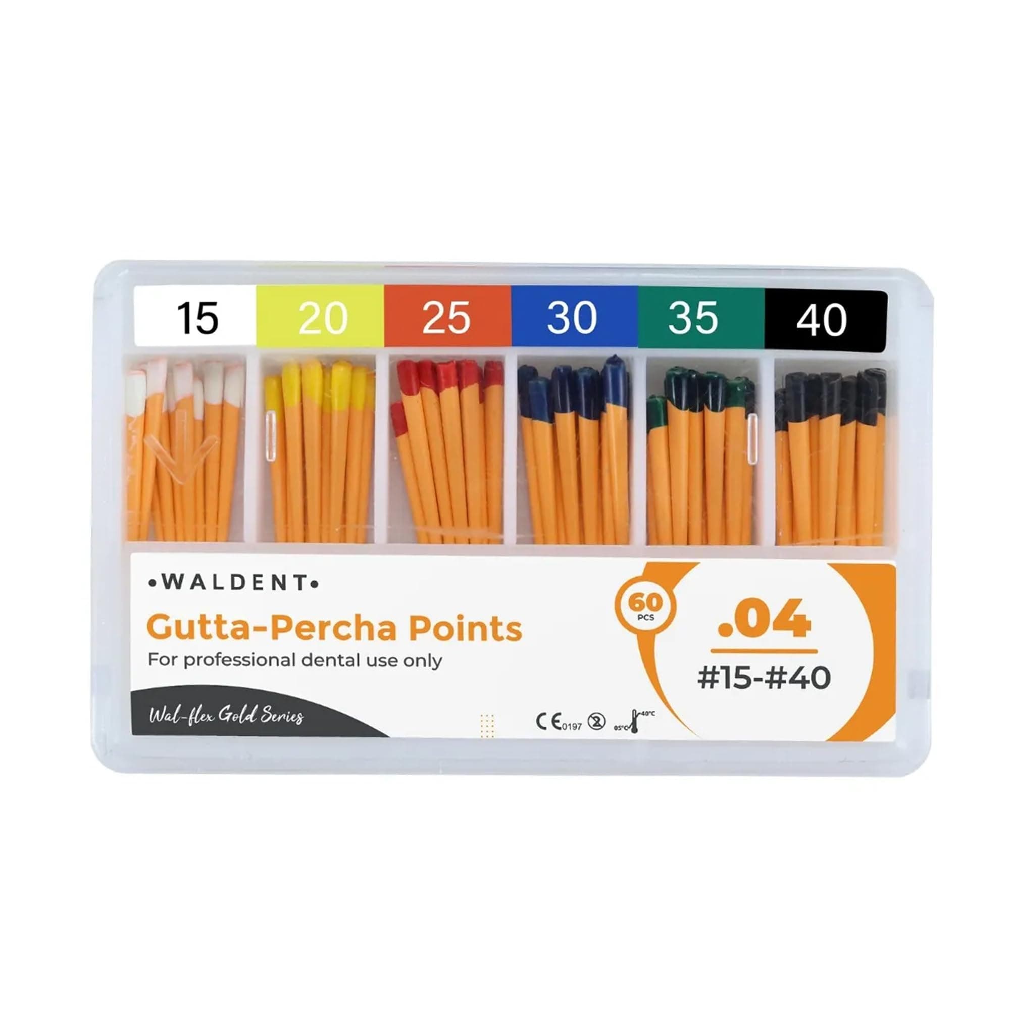 Waldent Gutta Percha Points 4% #15-40 | Root Canal Filling Material | Length Marked | Sterile & Radiopaque | Endodontic Dental Supplies | Precision Tapered Points