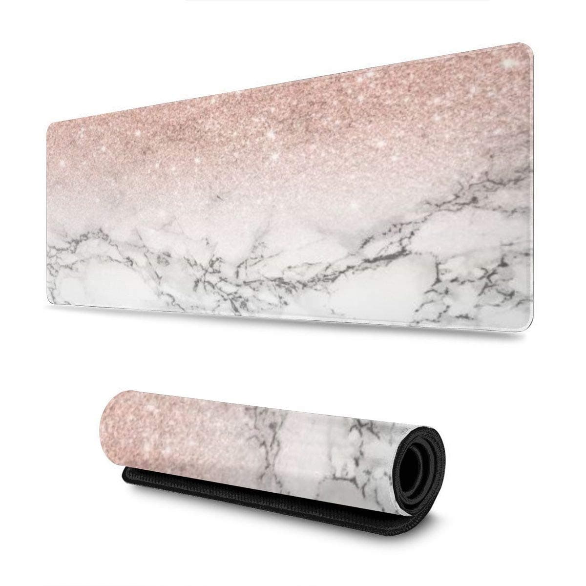 Rose Gold Ombre Black Marble Gaming Mouse Pad, Extended Large Computer Keyboard Desk Pad Mat XXL Waterproof Non-Slip Rubber Base with Stitched Edges (30.5¡Á11.8 Inch)