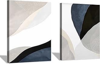 XBUMHOALBlack White & Beige Abstract Wall Art, Mid-Century Modern Boho Prints, Blue Grey Abstract Painting, 16x24inchx2, No Frame