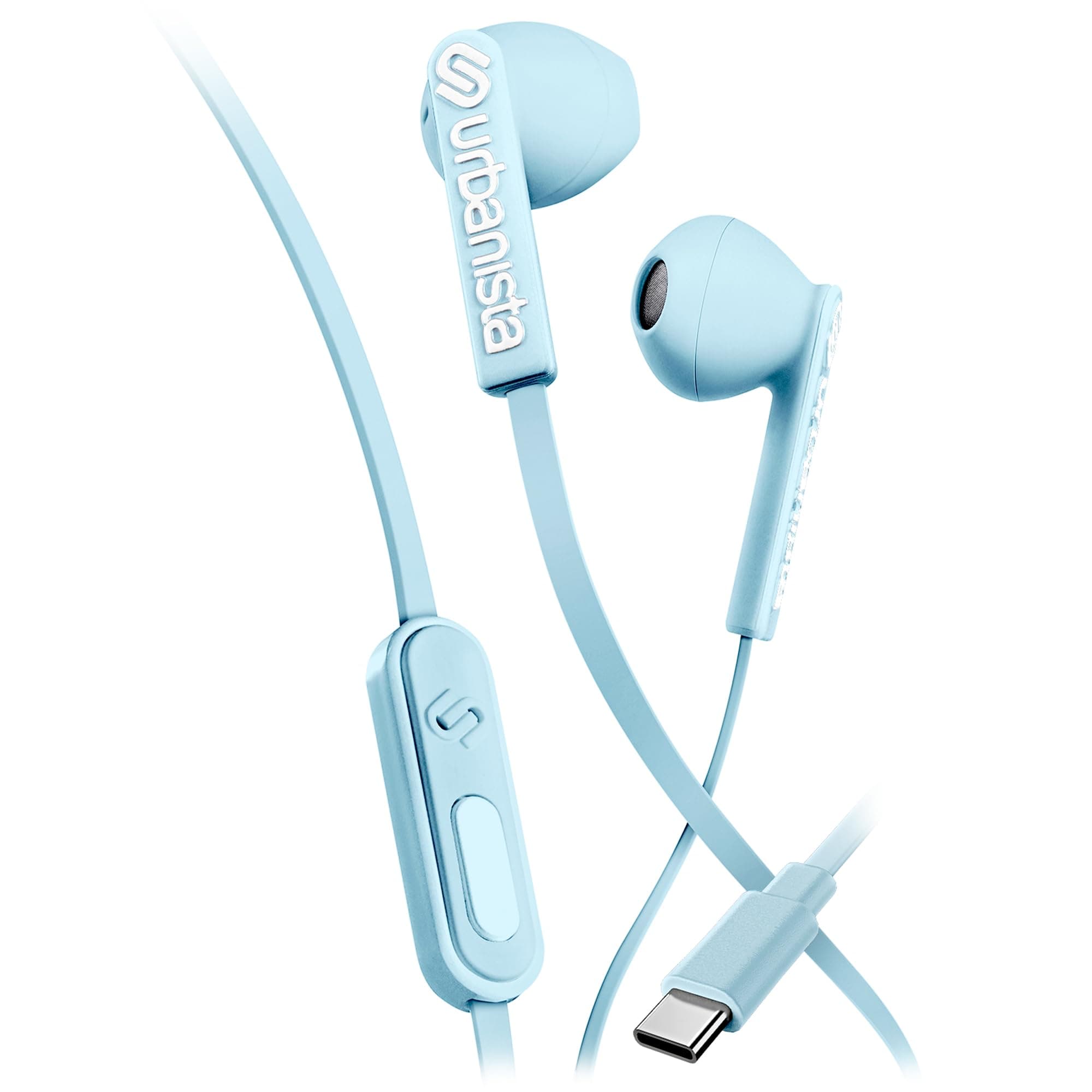Urbanista Wired Earbuds, Tangle Free USB C Earphones Wired Call-Handling with Microphone, USB Type C Headphones Wired Stereo Input, Button Input with Voice Assistant, San Francisco, Blue