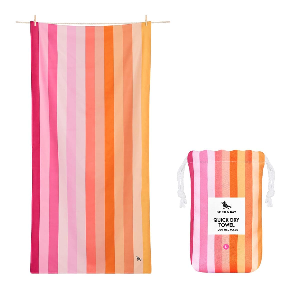Dock & Bay Beach Towel - Quick Dry, Sand Free - Compact, Lightweight - 100% Recycled - Includes Bag - Summer - Miami Sorbet, Large (160x90cm, 63x35)