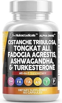 Athinika Nutrition Clean Nutra Cistanche Tribulosa 6000mg Fadogia Agrestis 600mg Tongkat Ali 400mg Turkesterone Pills 2000mg Ashwagandha Extract 3000mg Capsules Supplement for Men, 60