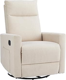 Sweetcrispy Recliner Chair, Swivel Rocking, Glider Rocker Recliners, Nursery Chairs with Extra Large Footrest for Living Room, High Back, Upholstered Deep Seat, Beige