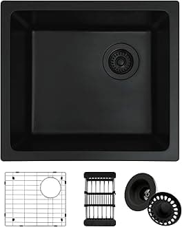 Bar Sink,Bar Sink Undermount, 19"x17" Black Bar Sink, Undermount Kitchen Sink With Accessories, Granite Kitchen Sink, Matte Black Sink Kitchen