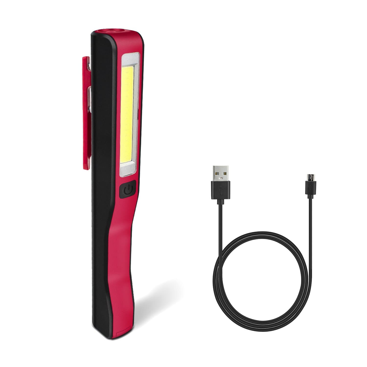 Debonice LED Light Rechargeable COB Work Light 1W+3W Flashlight Torch with Magnetic Base Hook for Home Camping Car Repairing Emergency (B:Red)