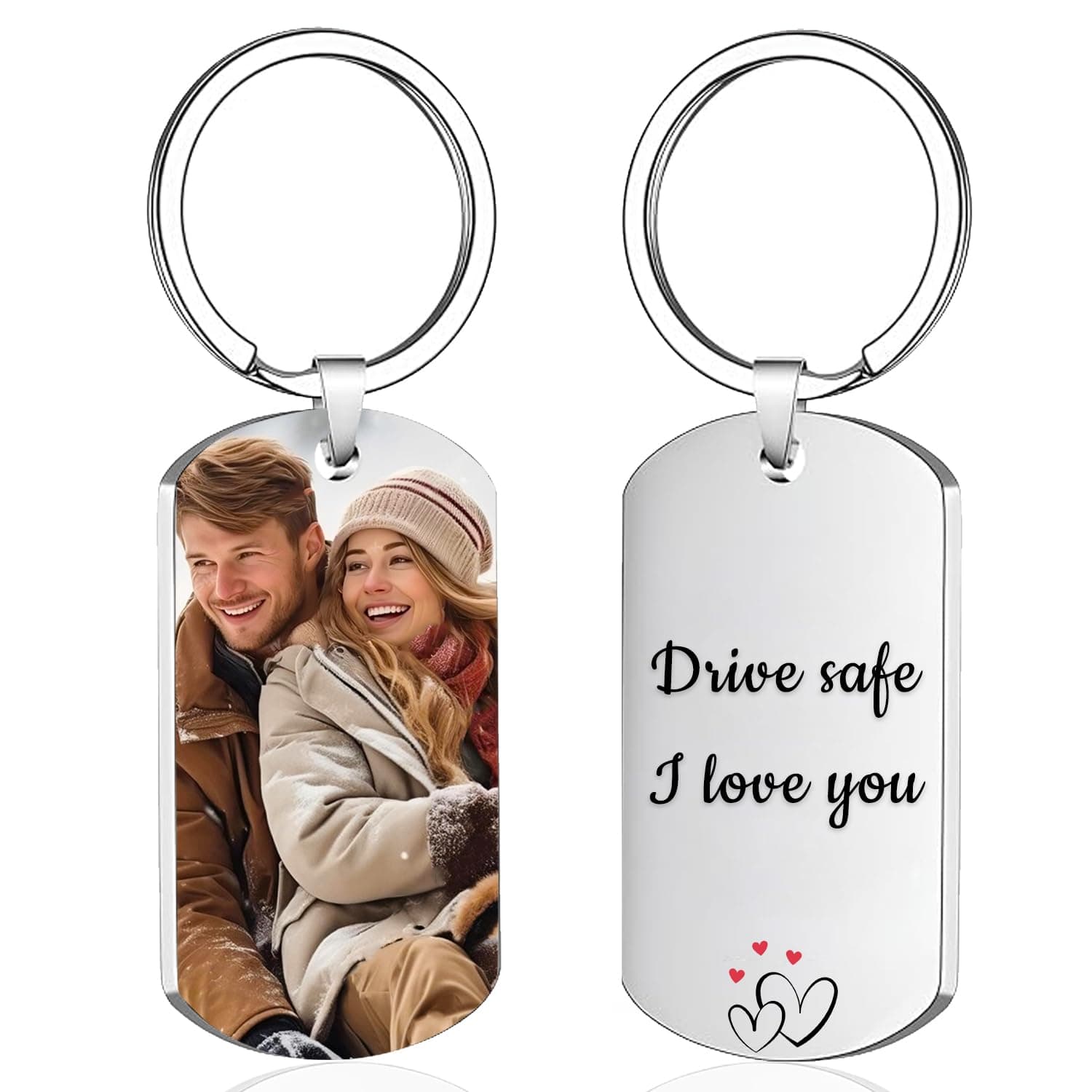 Custom Keychain with Picture, Personalized Keychain with Engraving Photo/Text for Dad, Mom