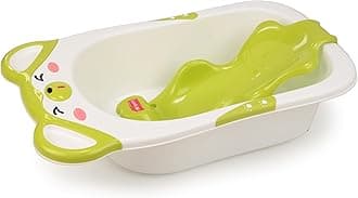 Bubble Baby Bathtub (White & Green) & Anti Slip Baby Plastic Bath Chair (Green) for 6 Month - 3 Years, Bathtub with Drain Plug, Baby Bath Seat/Sling with Non Slip Suction Base