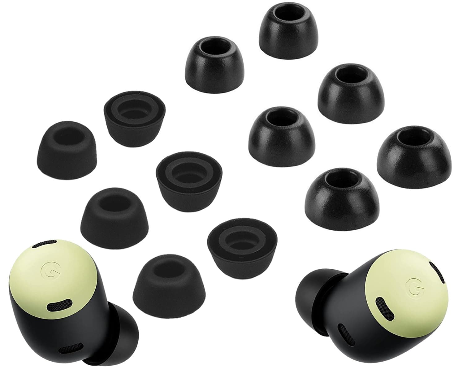 A-Focus [6 Pairs] Pixel Buds Pro 【 Memory Foam & Silicone 】 Ear Tips, Soft Replacement Comfortable Earbuds Eartips Gel Compatible with Google Pixel Buds Pro 126724 Black