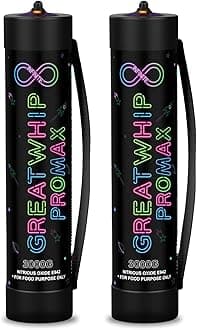 GreatWhip Whipped Cream Chargers, 4.4L Tanks, 3000g N2O Whip Cream Charger Cylinder, Nitrous Oxide Cartridges, 2 Cylinder