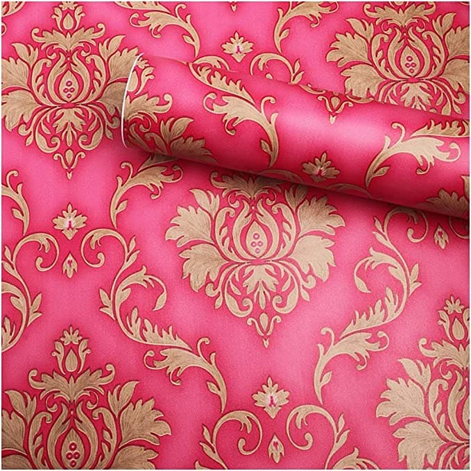 Elton DIY Wall Paper/Wall Sticker Self Adhesive Red Highlighter Elegant Living Room Bed Room Decoration Furniture Make Over Interior Exterior Easily Removable (45X500 CM, Red Damask)