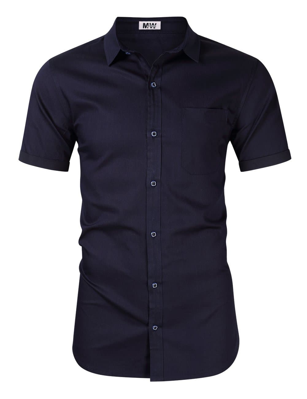 Men's Button Down Shirts Short Sleeve Denim Work Shirt Slim Fit Dress Shirts for Men