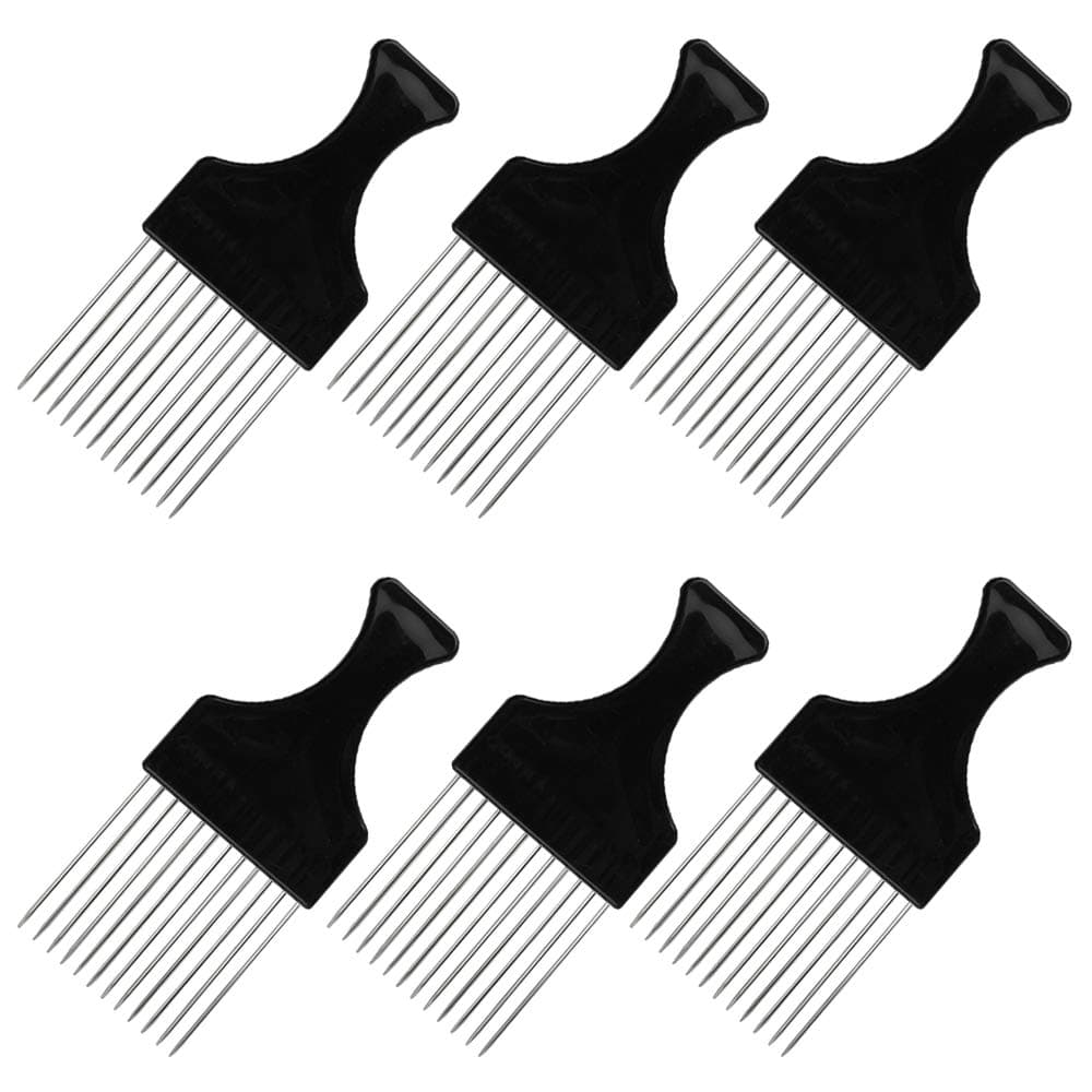 findTop 6 Packs Afro Comb Metal Pick Comb, Afro Braid Pick Hairdressing Detangle Wig Braid Hair Styling Comb Styling Tool- Black