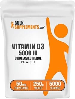 BulkSupplements.com Vitamin D3 Powder - Cholecalciferol, Vitamin D Supplements, 5000 IU - Gluten Free, 50mg (125mcg of Vitamin D3) per Serving, 250g (8.8 oz) (Pack of 1)