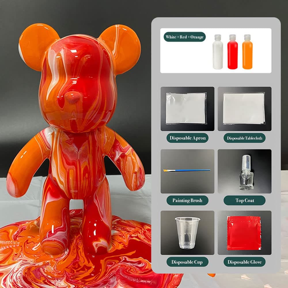 SOUFEEL DIY Fluid Bear Painting Kit, Teddy Bear Violent Bear Creative Home Decoration Handmade Doll for Birthday Gift, DIY Kits for Adults, 9.05 inch