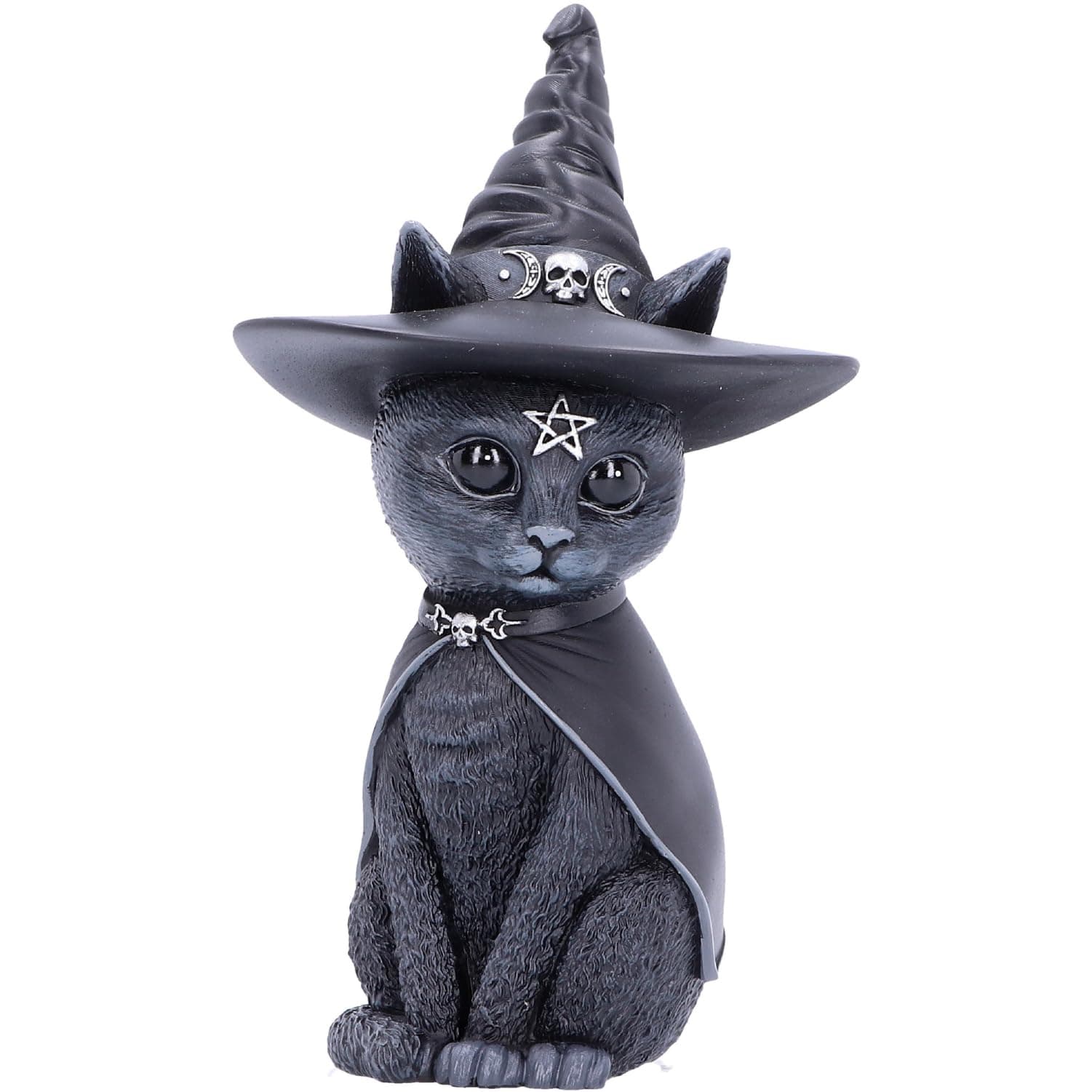 Figurine Decor, Detailed Hand-Painted Polyresin, Black - Purrah Witches Hat Gothic Satanic Cat