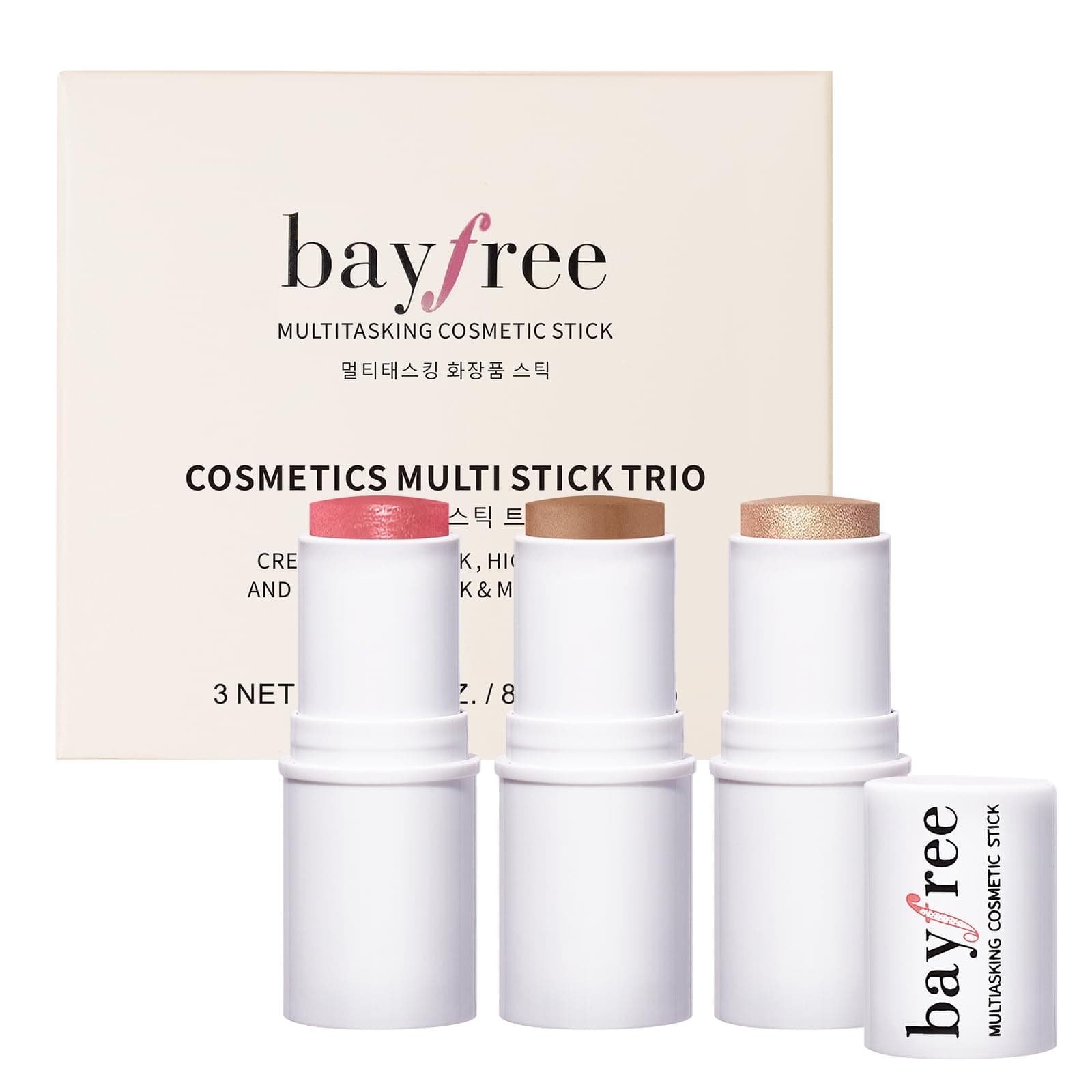 3 PCS Makeup Cream Contour Stick Set, Highlighter, Bronzer & Blush Stick Trio for Face, Long Lasting, Natural Face Contour, Dewy & Matte Finish, Suitable for All Skin