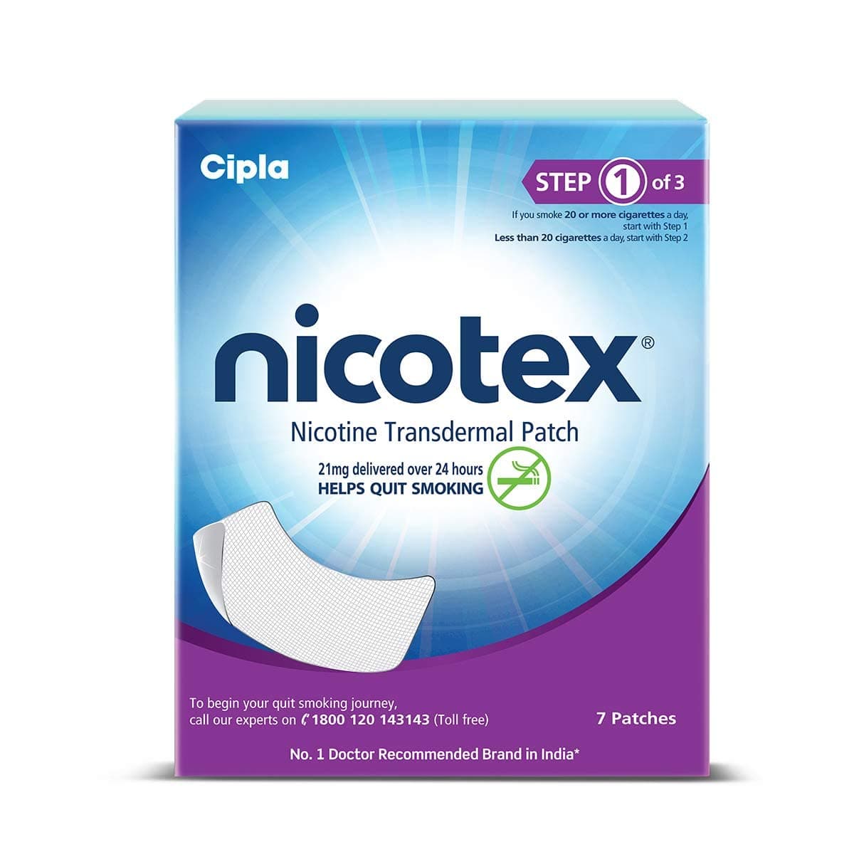 Nicotex Nicotine Transdermal Patch | Helps to Quit Smoking | WHO - Approved Therapy | 7 Patches (Step 1-21mg)